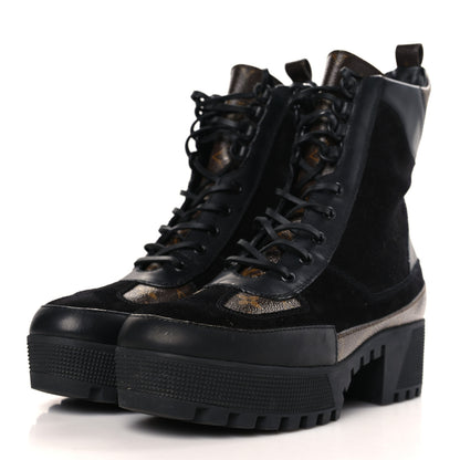 Louis Vuitton Suede Calfskin Monogram Laureate Platform Desert Boots 42 Black 3 of 8