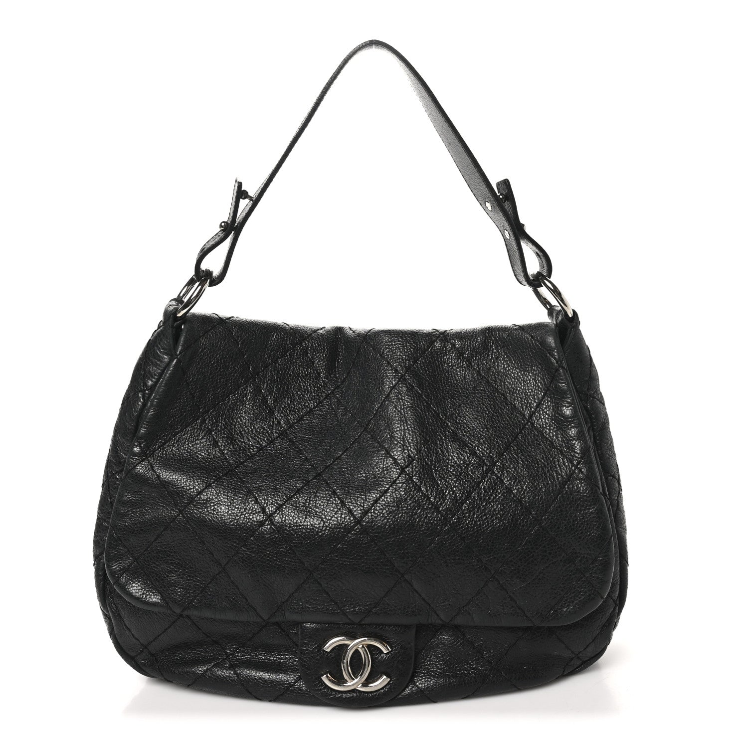 Chanel Glazed Calfskin Stitched XL On The Road Flap Black 1 of 12