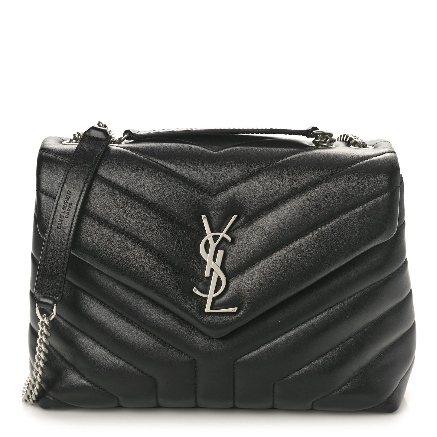 Calfskin Y Quilted Monogram Small Loulou Chain Satchel Black