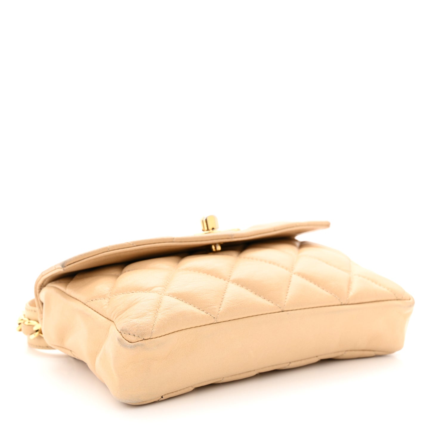 Lambskin Quilted Flap Waist Belt Bag 70 28 Beige
