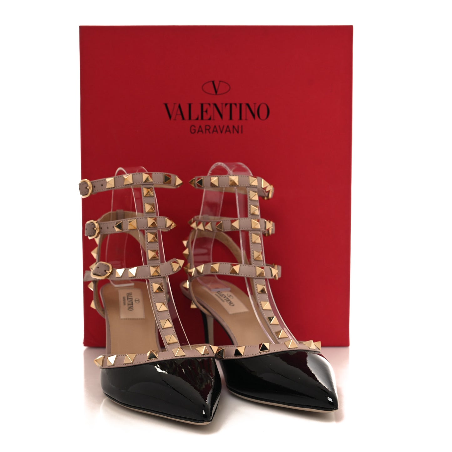 Patent Nappa Rockstud Ankle Strap 65mm Pumps 37 Black Poudre