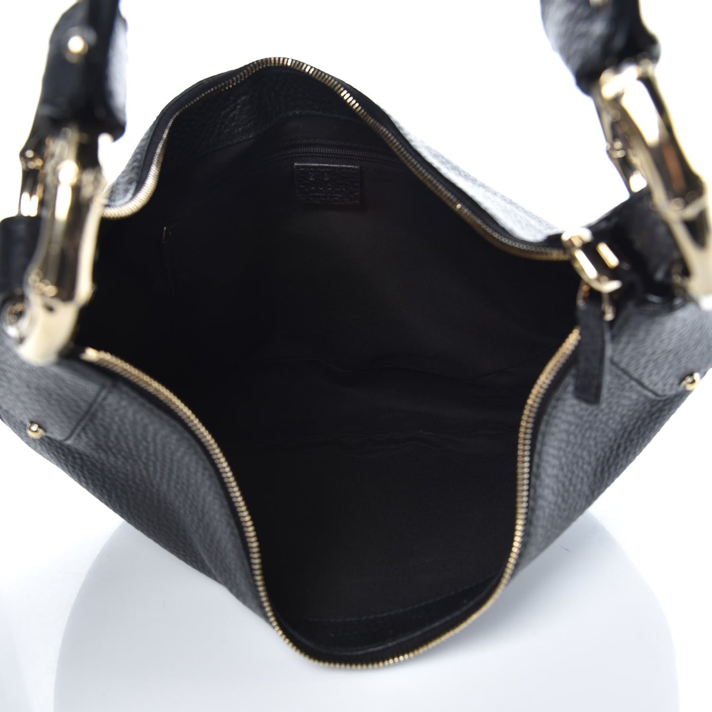 Calfskin Half Moon Bamboo Ring Hobo Black