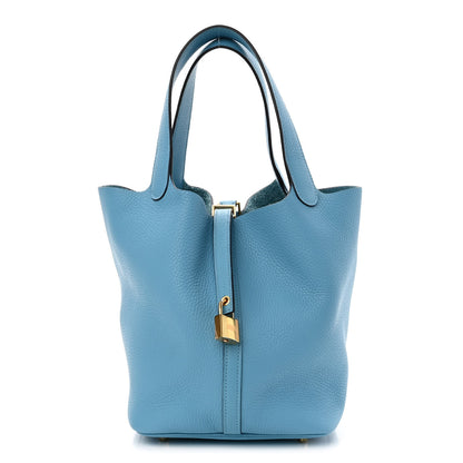 Hermes Taurillon Clemence Picotin Lock 22 MM Bleu Du Nord 1 of 11
