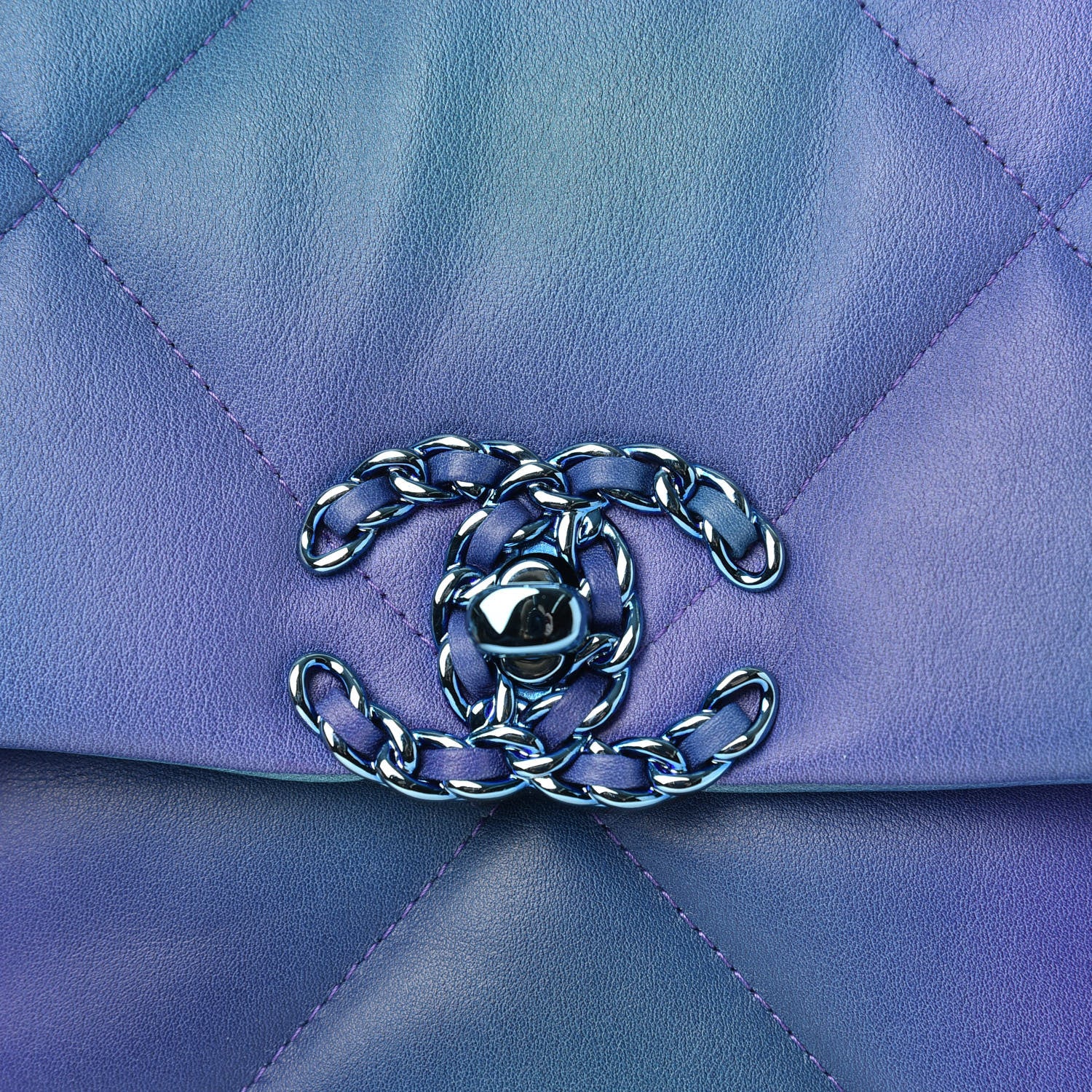 Chanel Tie Dye Calfskin Quilted Medium Chanel 19 Flap Blue Purple 10 of 12