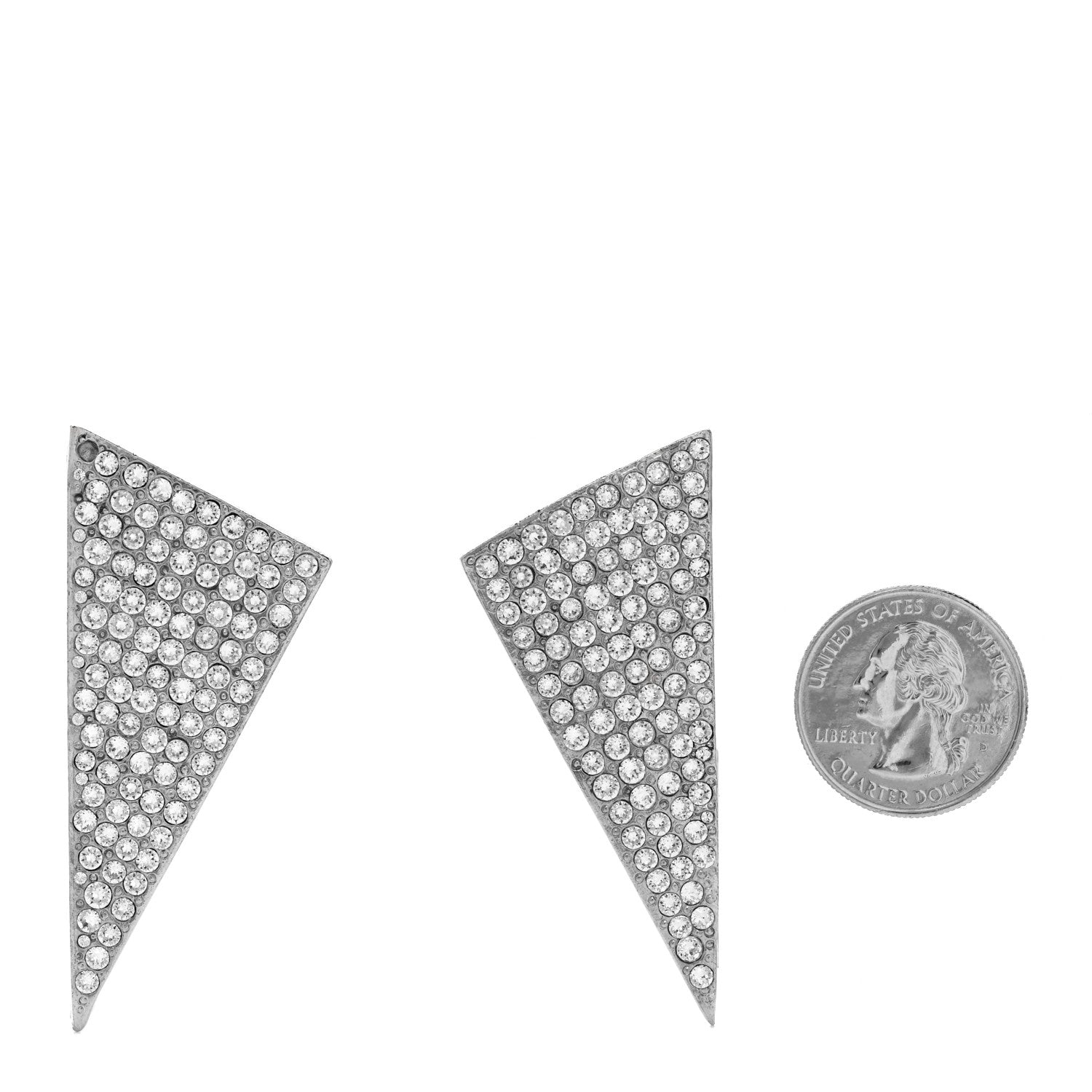 Saint Laurent Crystal Enamel Triangle Clip On Earrings Silver 2 of 5