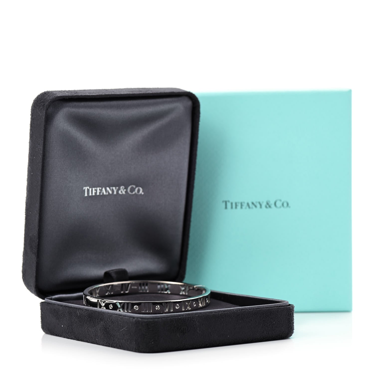 Tiffany 18K White Gold Diamond Atlas Pierced Hinged Bangle Bracelet 4 of 4