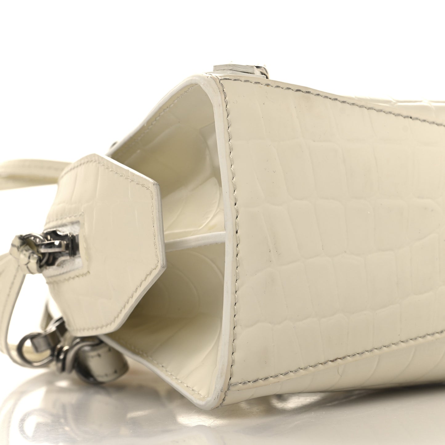 Semi Shiny Calfskin Crocodile Embossed Neo Classic Silver Hardware Mini City White