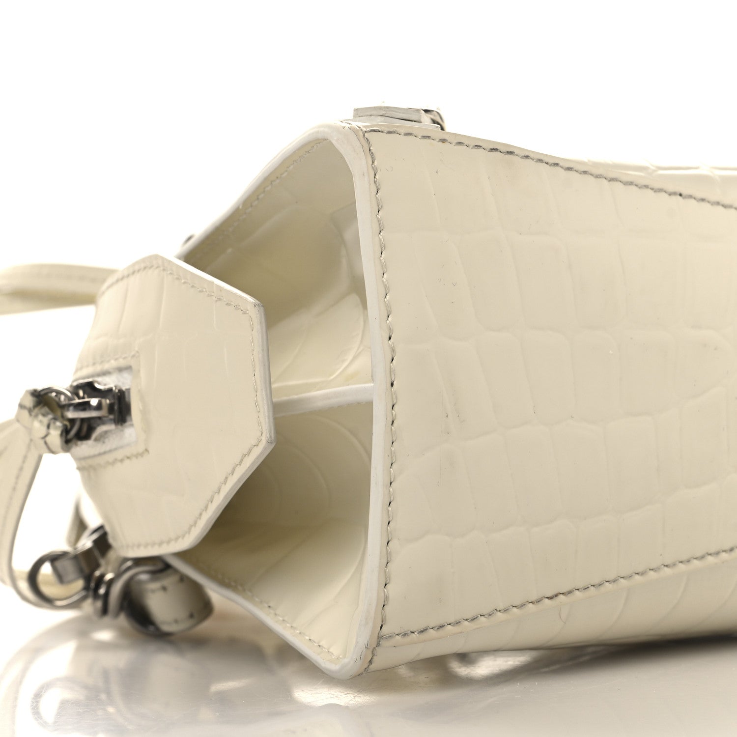 Balenciaga Semi Shiny Calfskin Crocodile Embossed Neo Classic Silver Hardware Mini City White 9 of 17