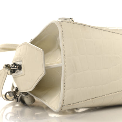 Balenciaga Semi Shiny Calfskin Crocodile Embossed Neo Classic Silver Hardware Mini City White 9 of 17