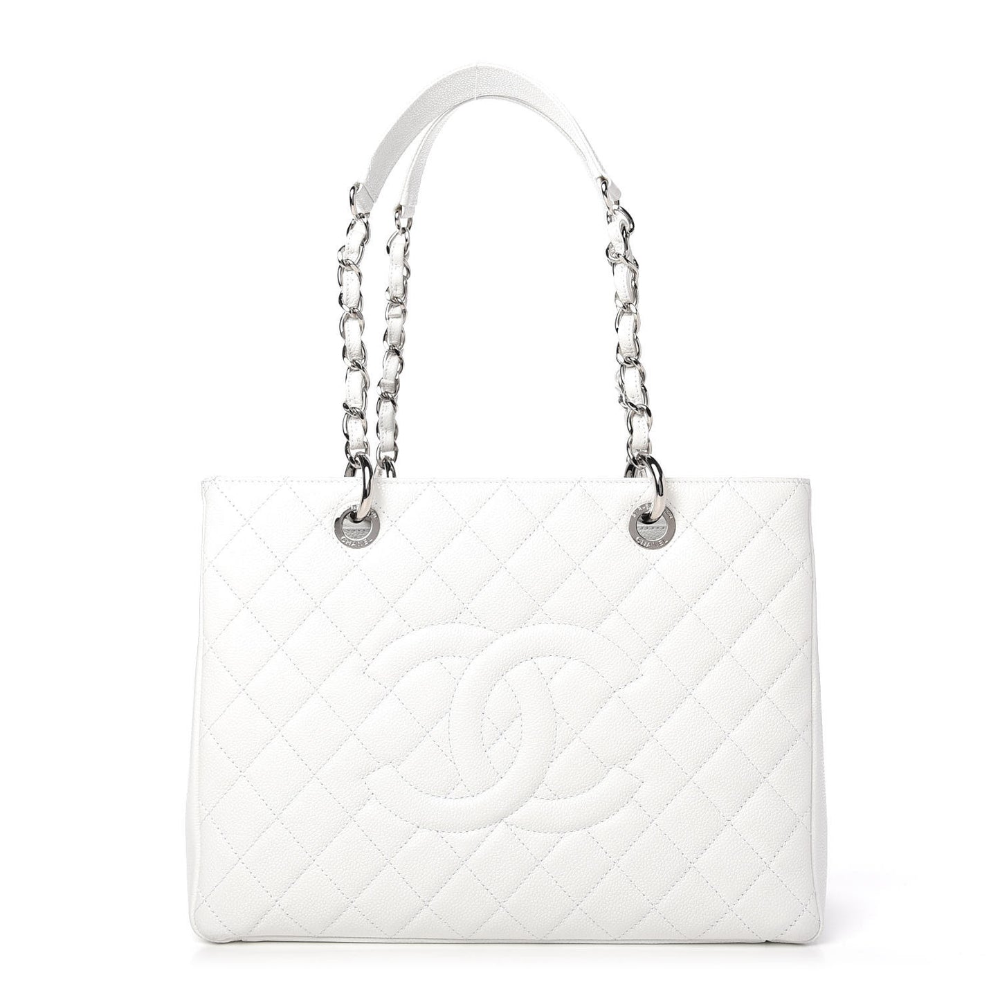 Caviar Quilted Grand Shopping Tote GST White