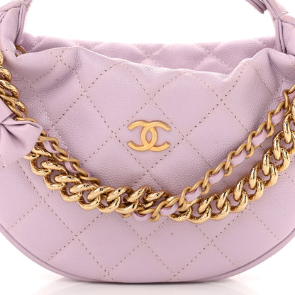Chanel Shiny Caviar Quilted Bow Pouch Hobo Light Purple 8 of 11