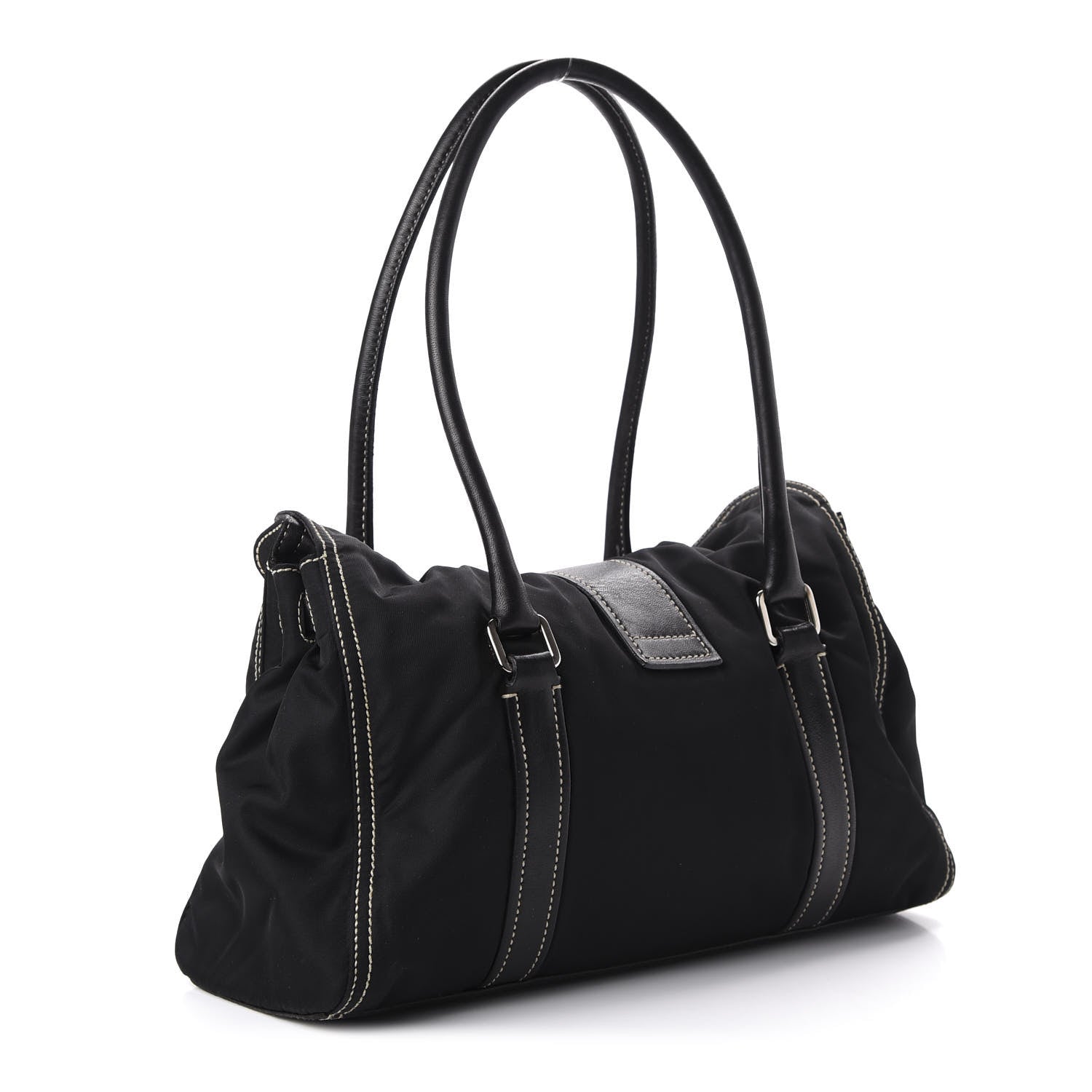 Prada Tessuto Nylon Twist Soft Calfskin Shoulder Bag Black 3 of 10