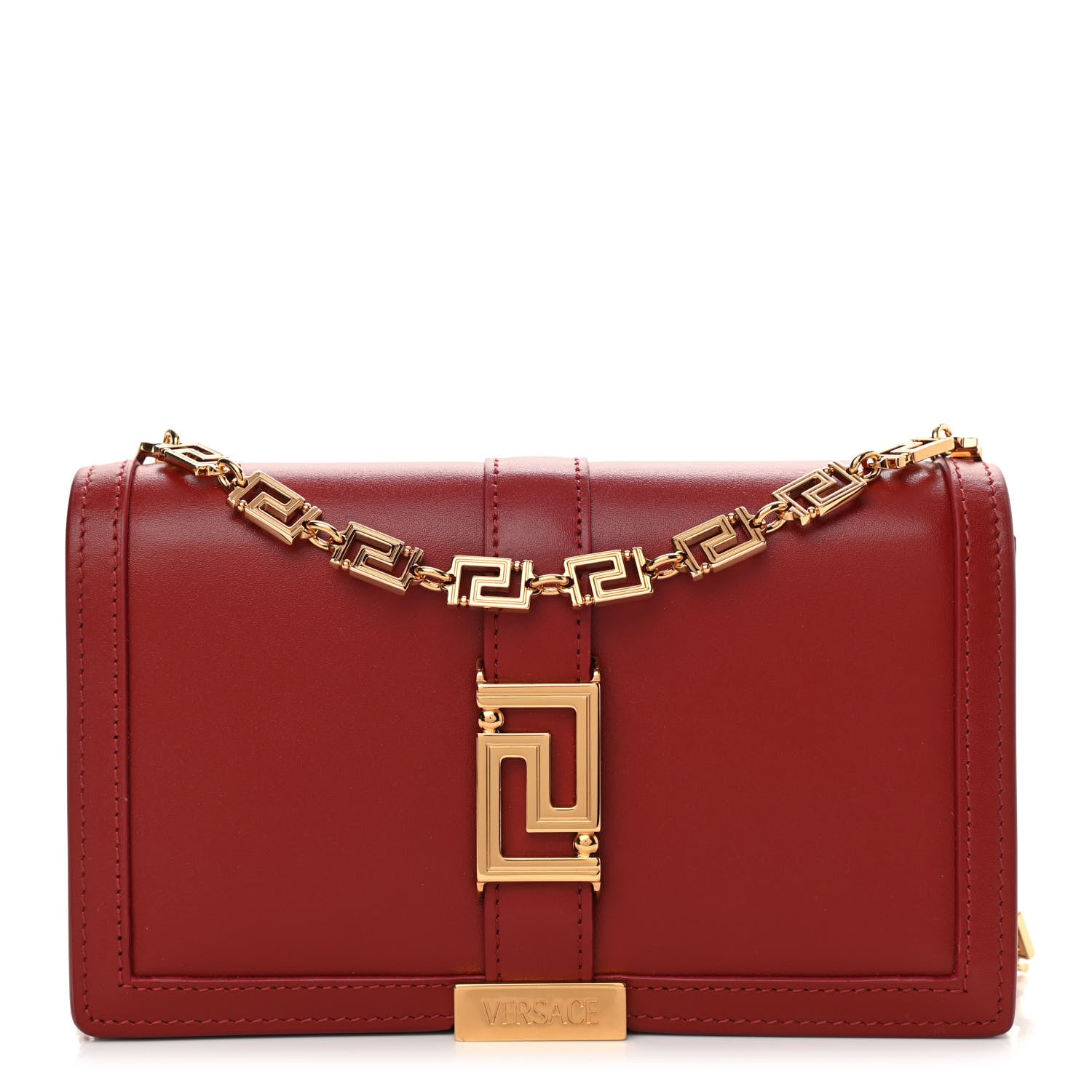 Versace Calfskin Greca Goddess Wallet On Chain Red 1 of 8