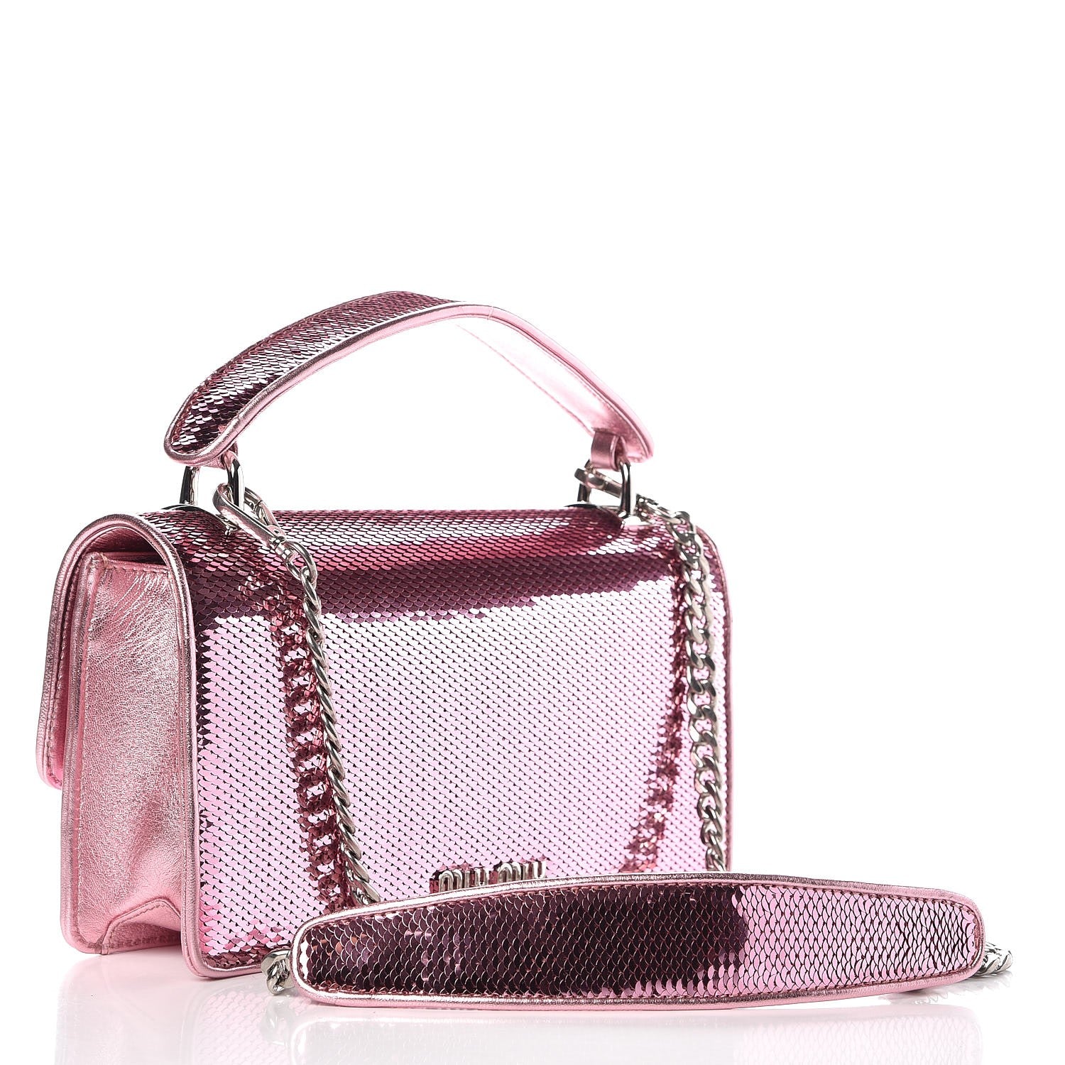 Miu Miu Paillettes Sequin Cleo Top Handle Rosa 3 of 6
