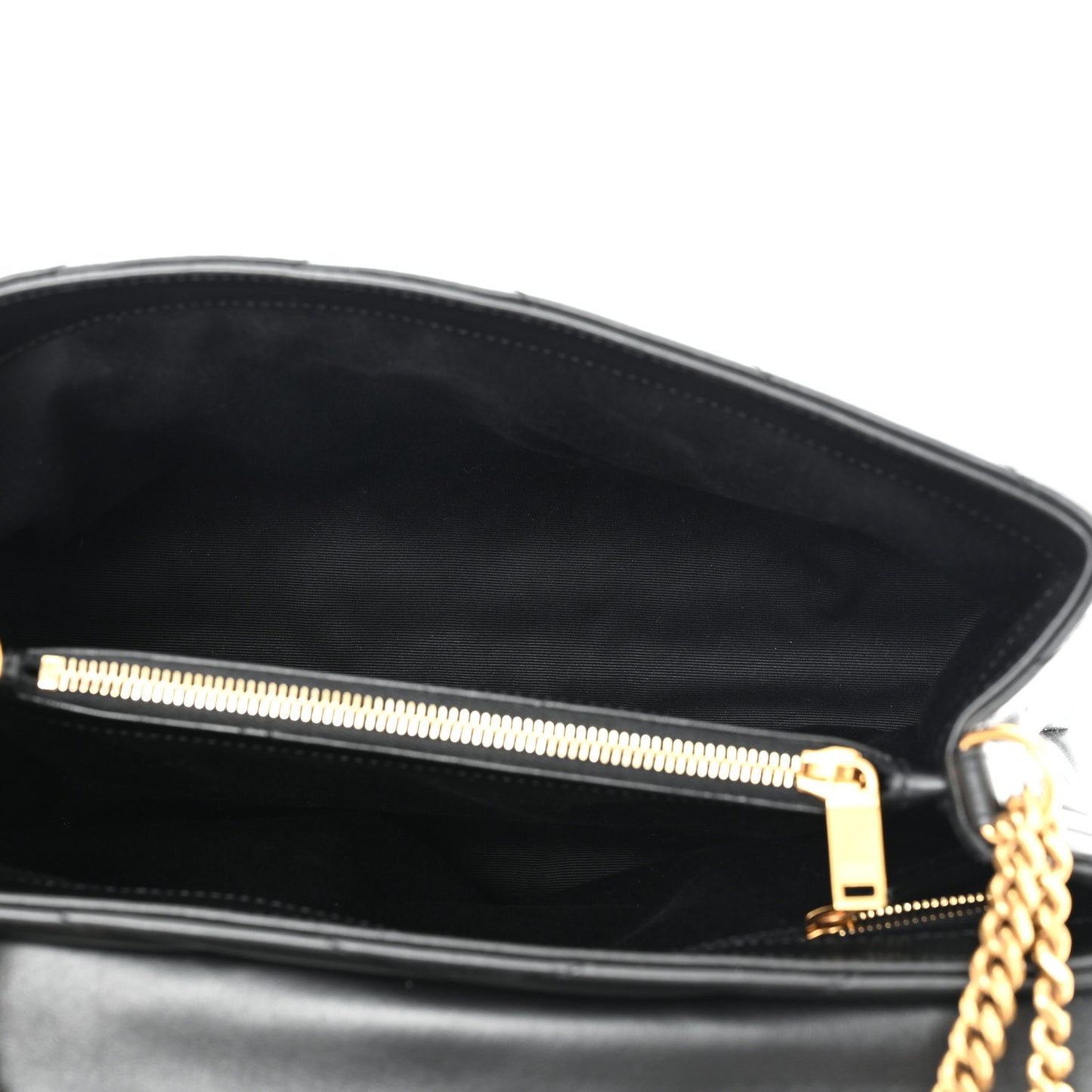 Calfskin Y Quilted Monogram Medium Loulou Chain Satchel Black