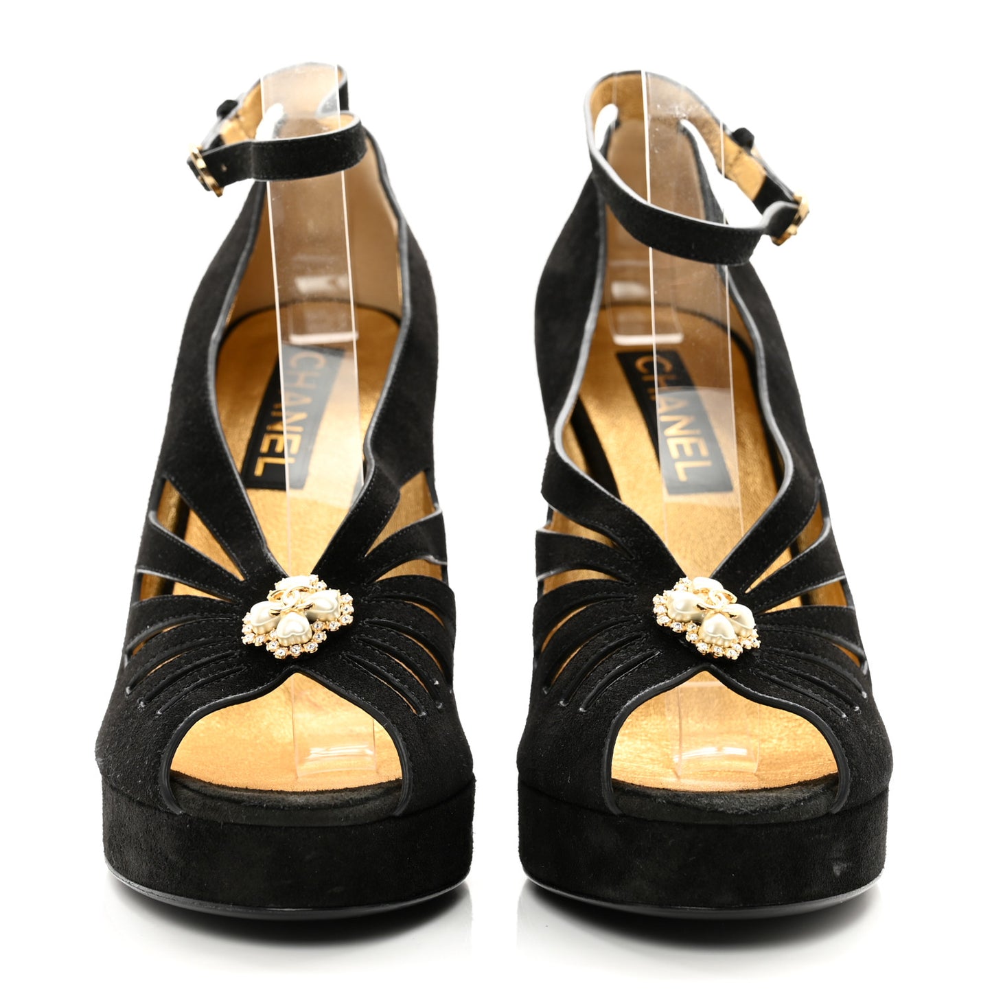 Suede Calfskin Pearl Shamrock CC Sandals 40.5 Black