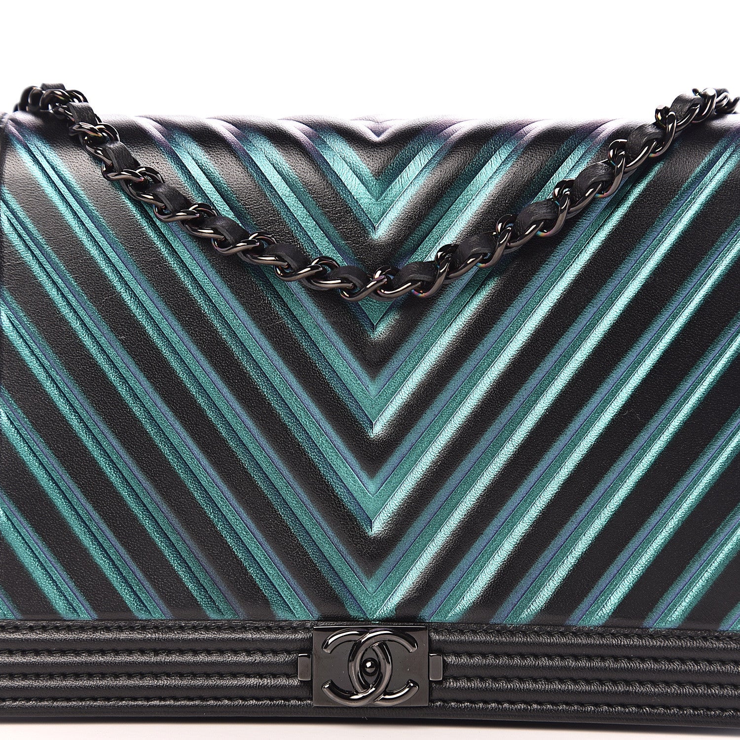 Chanel Calfskin Painted Chevron Embossed Boy Wallet On Chain WOC Black 13 of 13