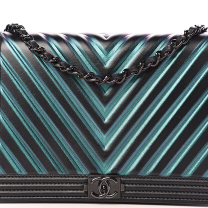 Chanel Calfskin Painted Chevron Embossed Boy Wallet On Chain WOC Black 13 of 13