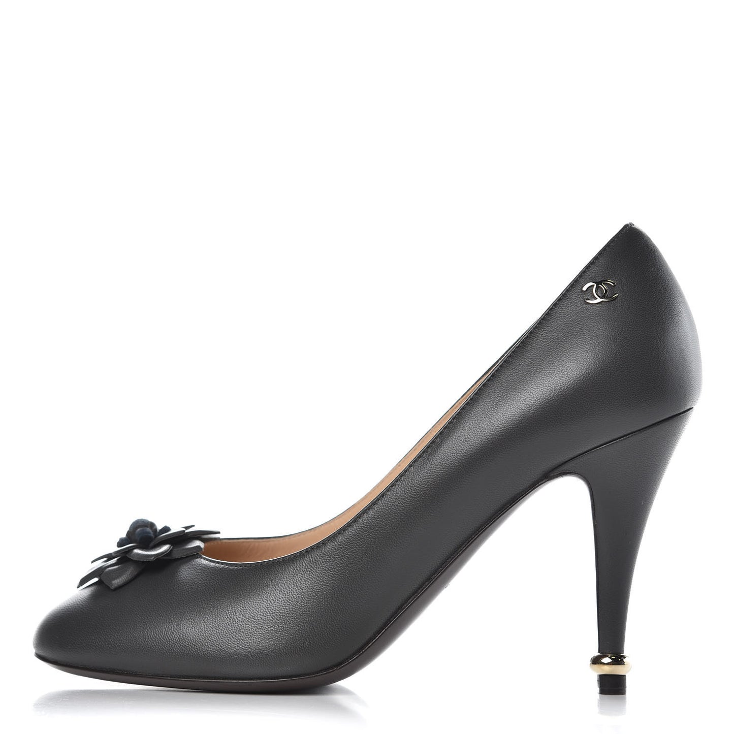 Lambskin Camellia Pumps 37.5 Dark Grey