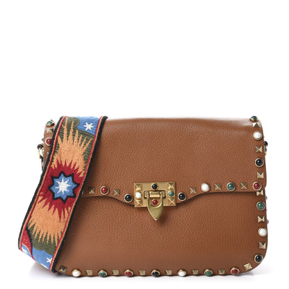 Valentino Garavani Calfskin Enchanted Wonderland Medium Guitar Strap Rockstud Rolling Flap Saddle Bag Light Cuir 1 of 9