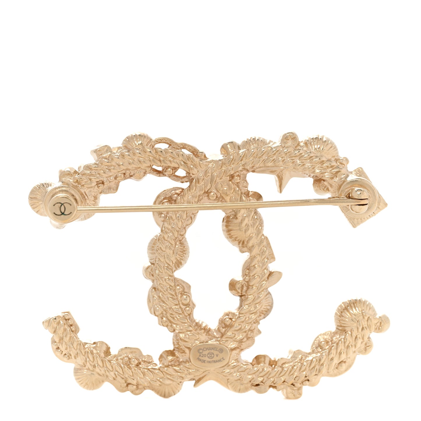 Crystal Pearl CC Charms Brooch Gold