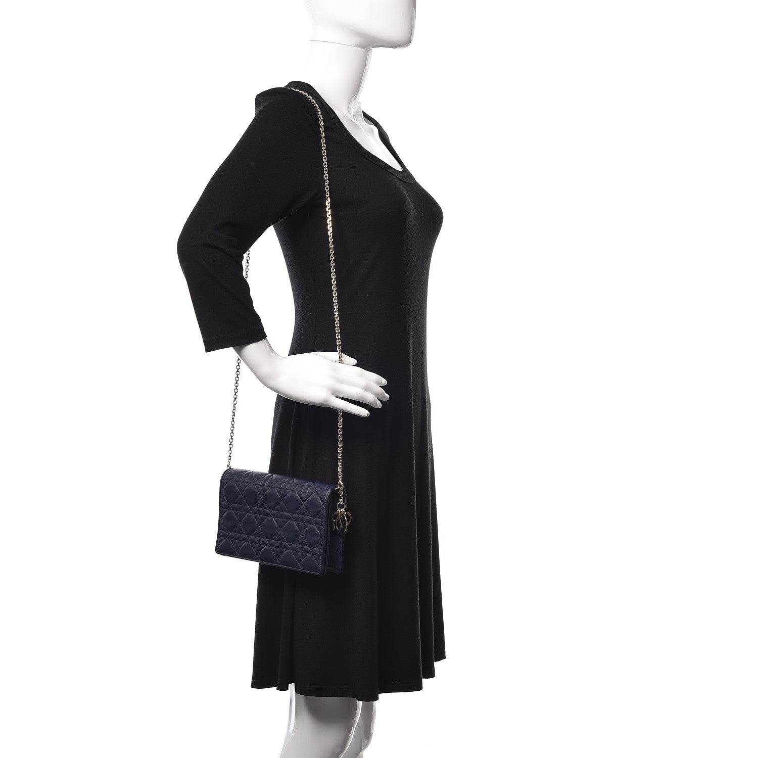 Christian Dior Lambskin Cannage Lady Dior Convertible Clutch Navy Blue 2 of 11