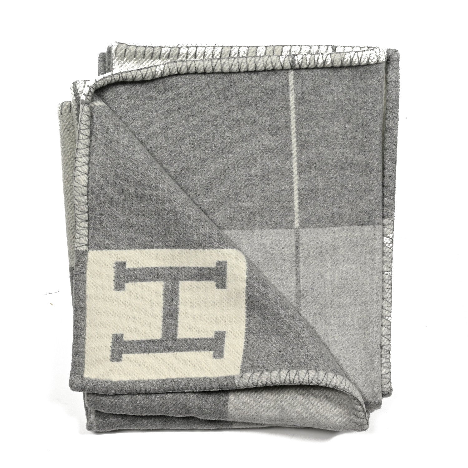 Hermes Wool Cashmere Avalon III Blanket Ecru Gris Clair 2 of 3