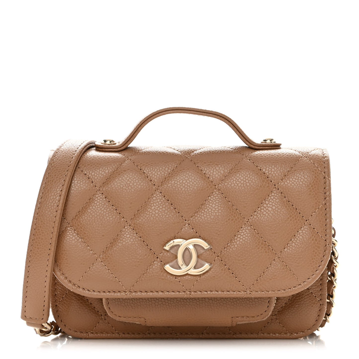 Caviar Quilted Business Affinity Clutch With Chain Flap Dark Beige