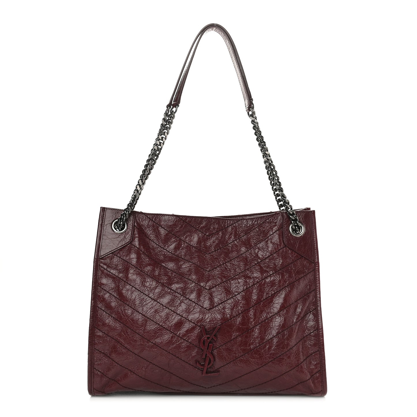 Crinkled Calfskin Matelasse Monogram Medium Niki Shopper Tote Burgundy