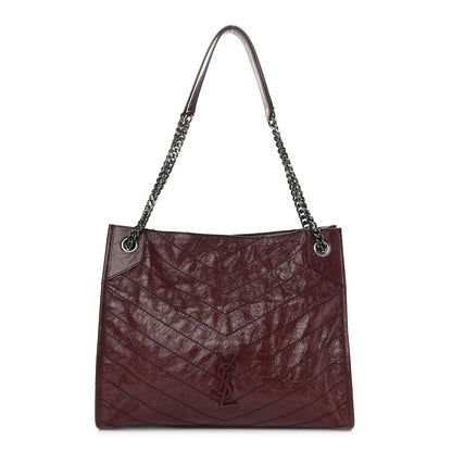 Saint Laurent Crinkled Calfskin Matelasse Monogram Medium Niki Shopper Tote Burgundy 1 of 8