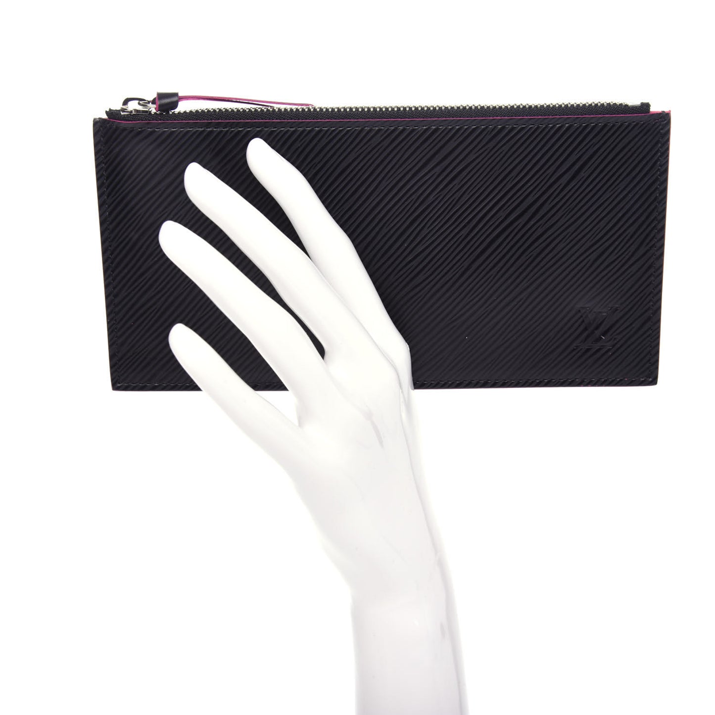 Epi Felicie Chain Wallet Zippered Insert Black Hot Pink