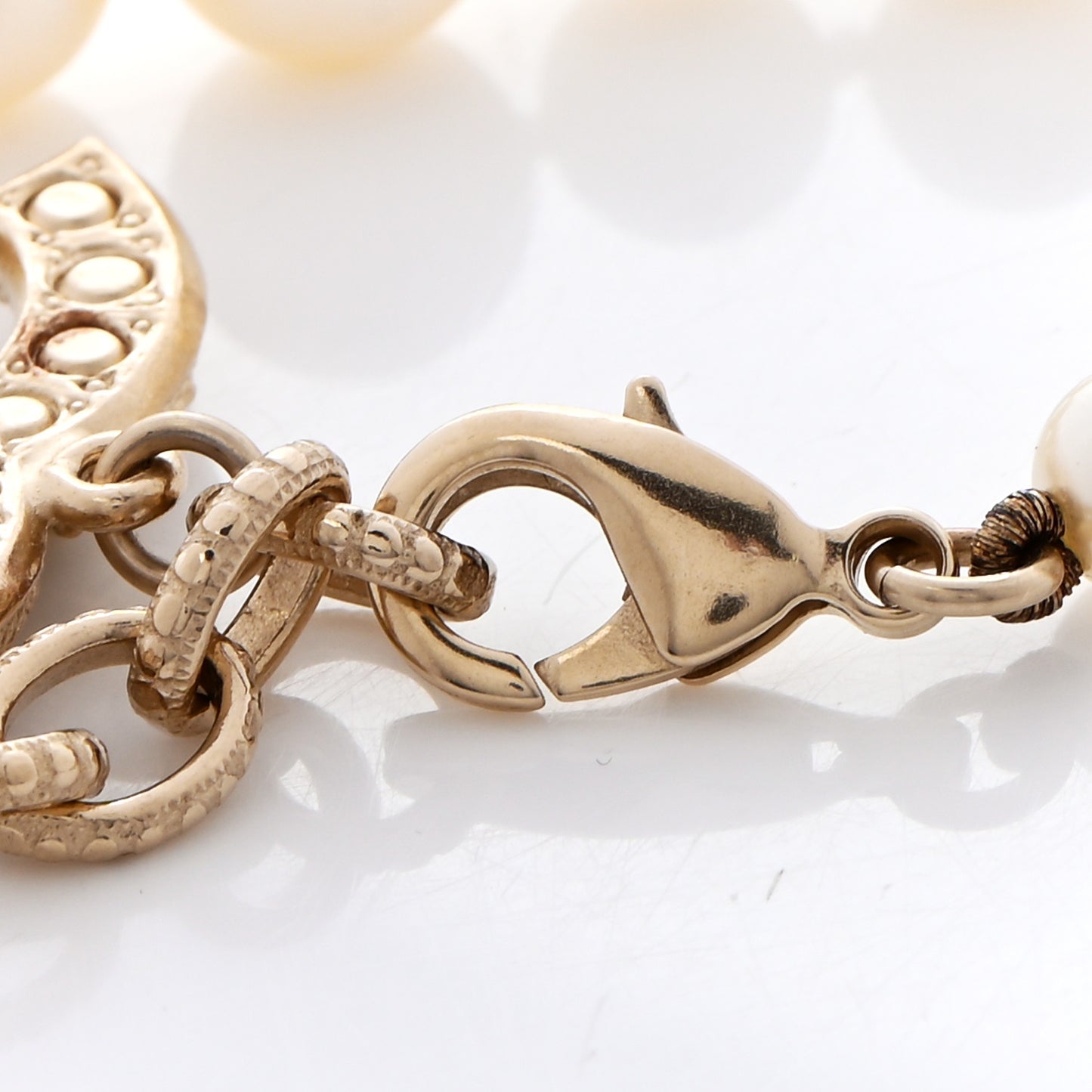 Graduated Pearl Crystal CC Bracelet Gold