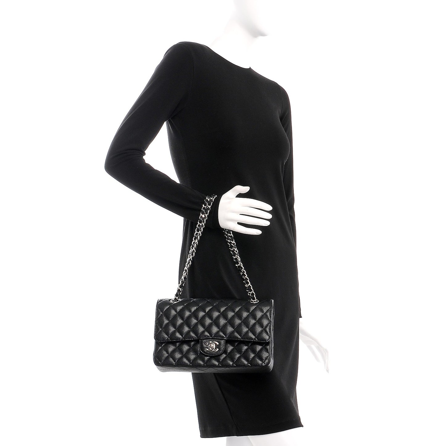 Caviar Quilted Medium Double Flap Black