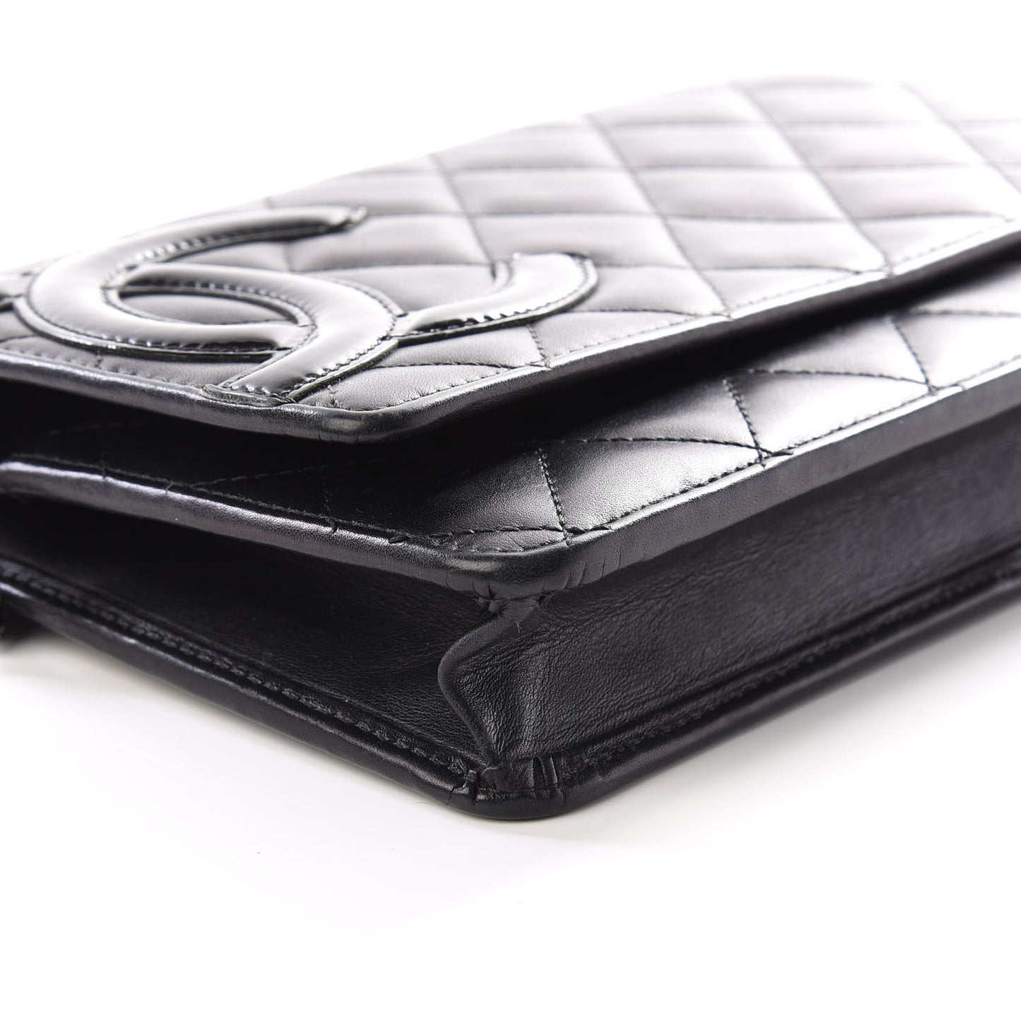 Calfskin Quilted Cambon Wallet On Chain WOC Black