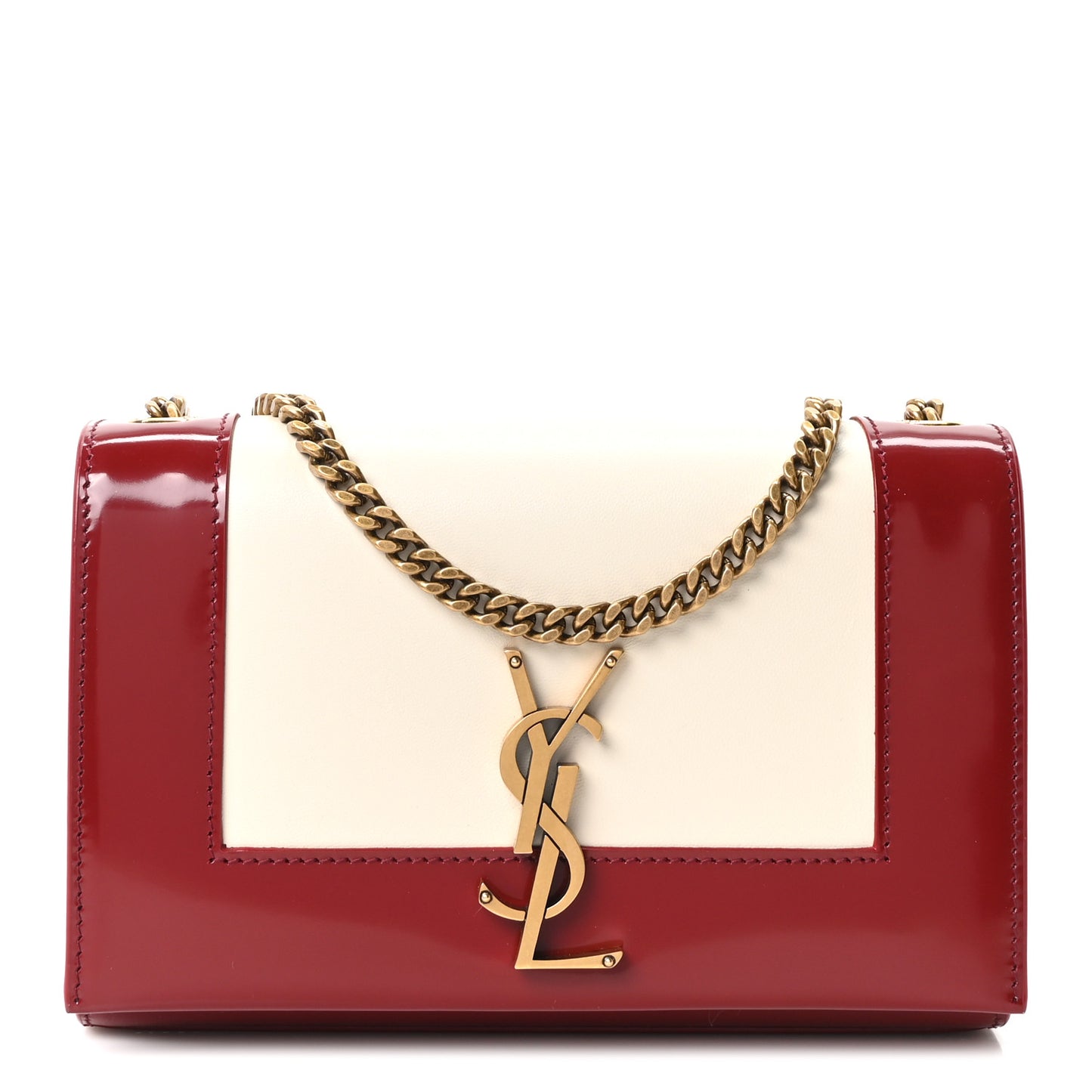 Nappa Patent Calfskin Two-Toned Small Monogram Kate Satchel Off White Oxblood Red