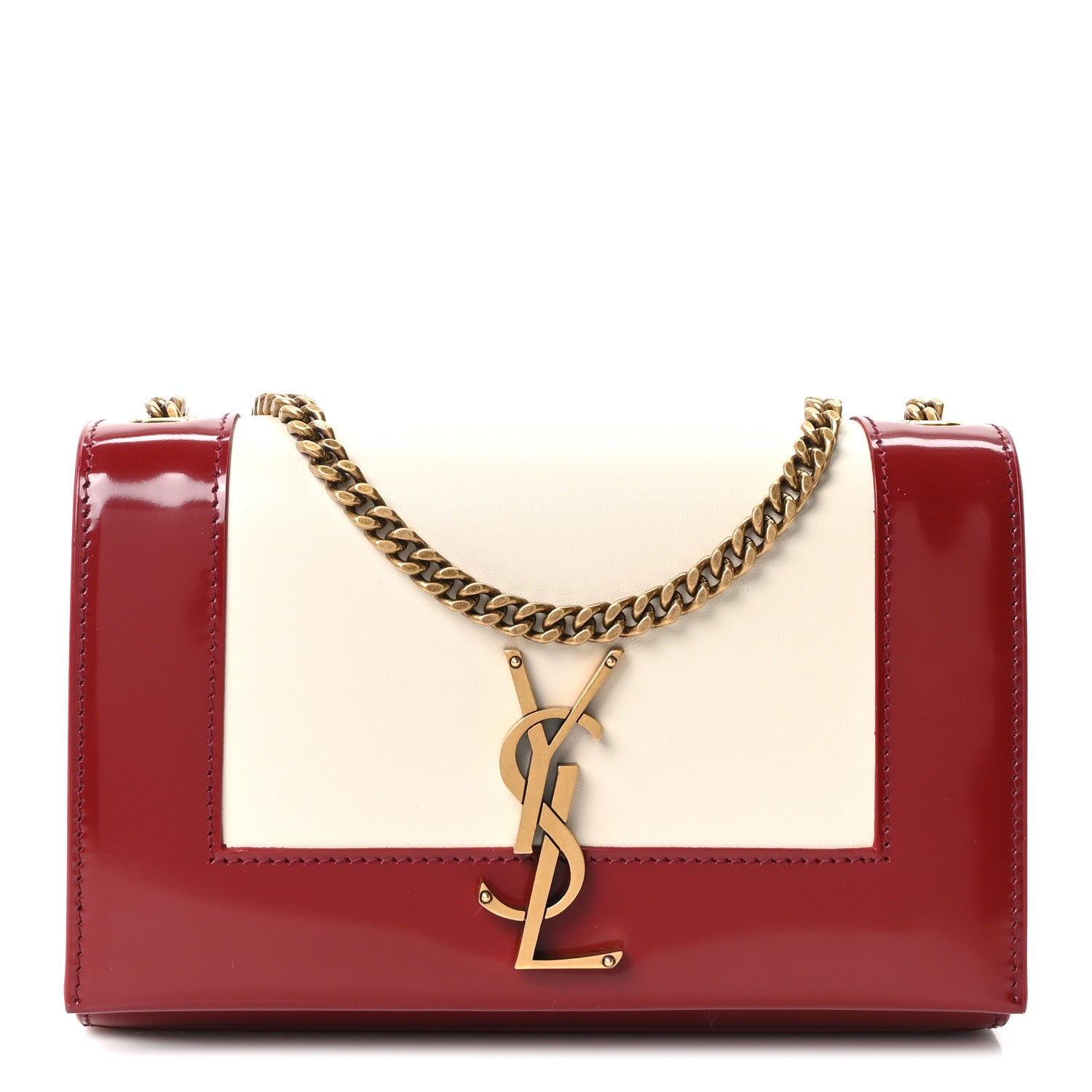 Saint Laurent Nappa Patent Calfskin Two-Toned Small Monogram Kate Satchel Off White Oxblood Red 1 of 10