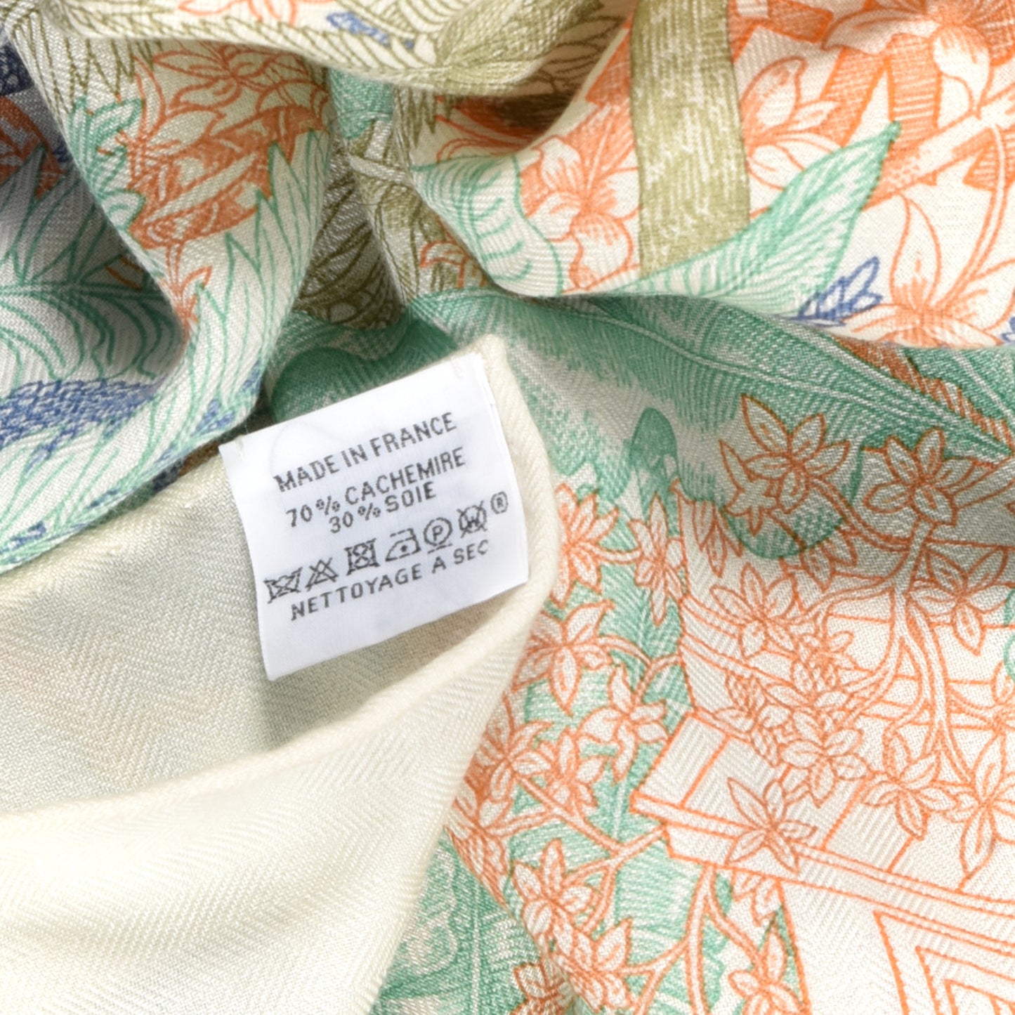 Cashmere Silk Faubourg Tropical Shawl 140 White Bleu Abricot