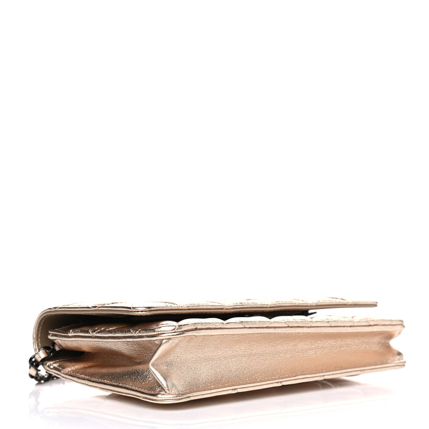 Metallic Lambskin Quilted Wallet On Chain WOC Gold Black