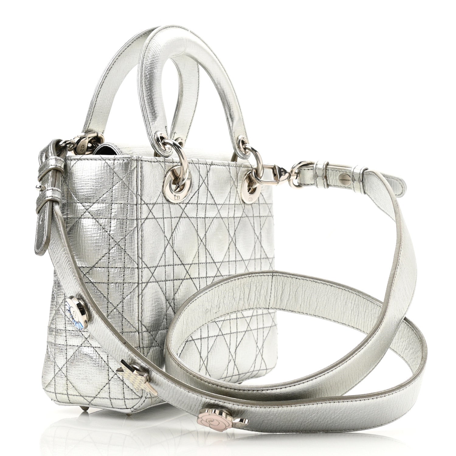 Christian Dior Metallic Grained Calfskin Cannage Small Lucky Badges My Lady Dior Silver 3 of 11