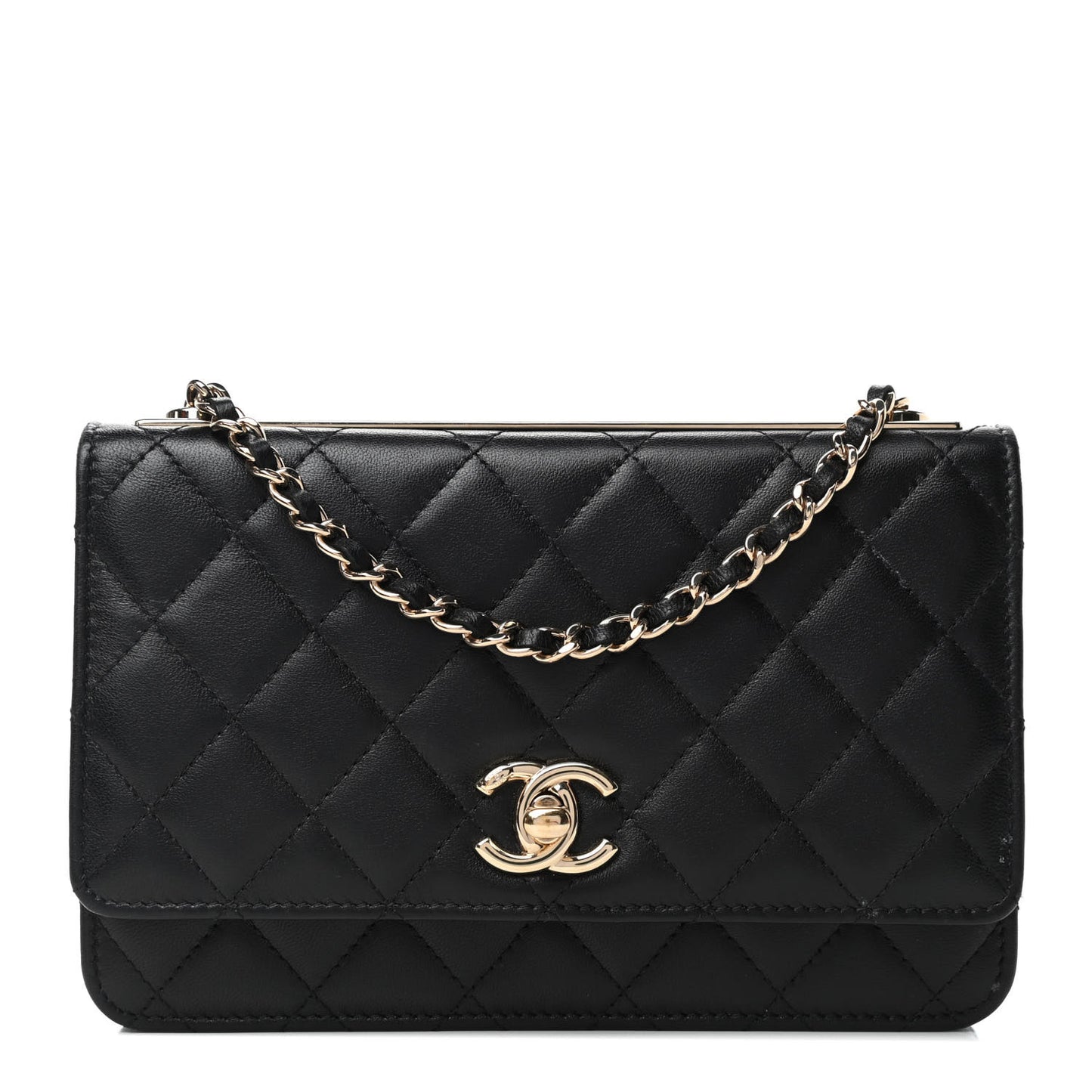Lambskin Quilted Trendy CC Wallet On Chain WOC Black
