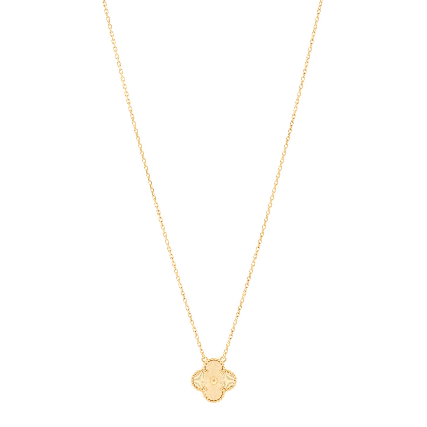 18K Yellow Gold Guilloche Vintage Alhambra Pendant Necklace