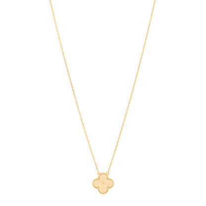 Van Cleef & Arpels 18K Yellow Gold Guilloche Vintage Alhambra Pendant Necklace 1 of 6