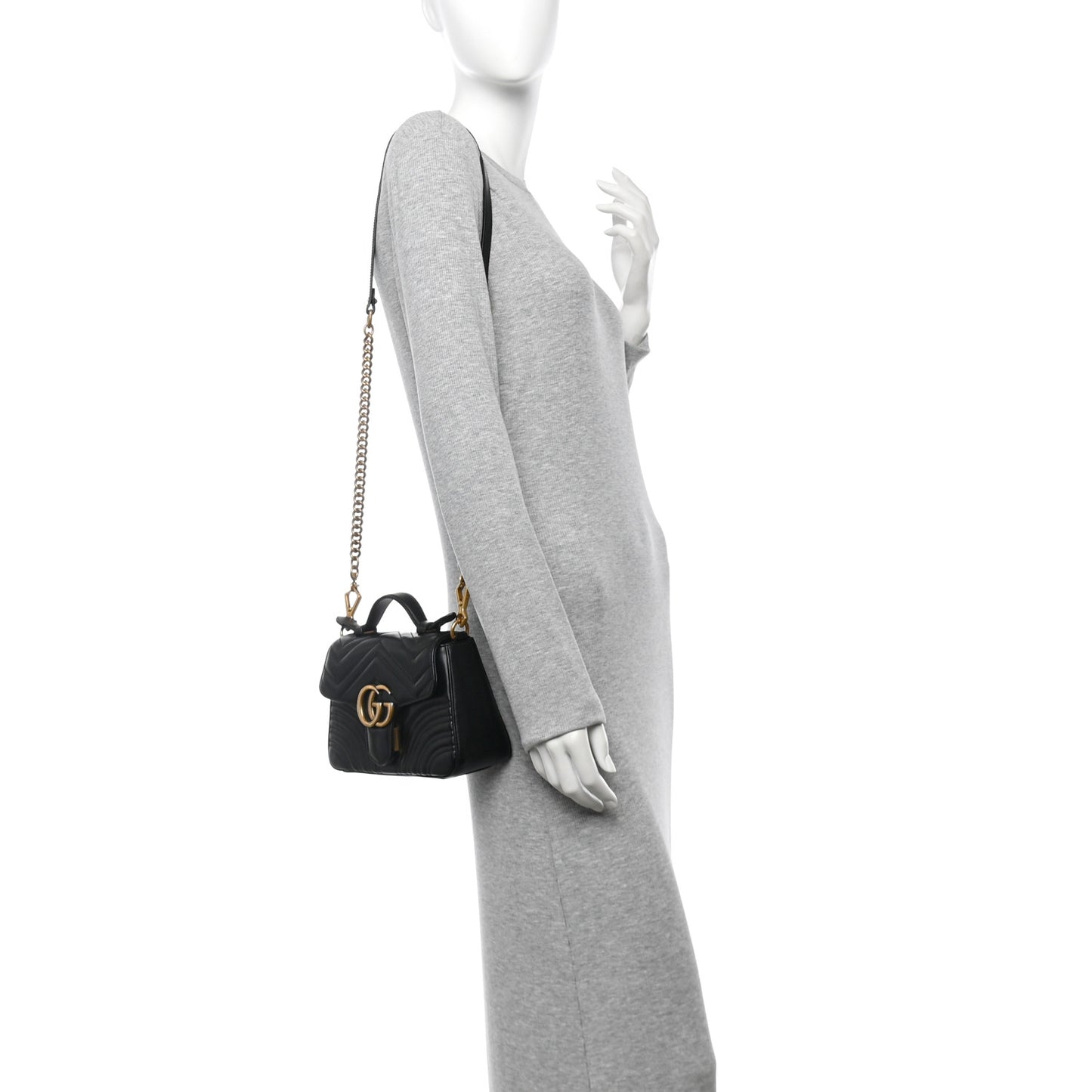 Calfskin Matelasse Mini GG Marmont Top Handle Shoulder Bag Black