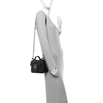 Gucci Calfskin Matelasse Mini GG Marmont Top Handle Shoulder Bag Black 2 of 12