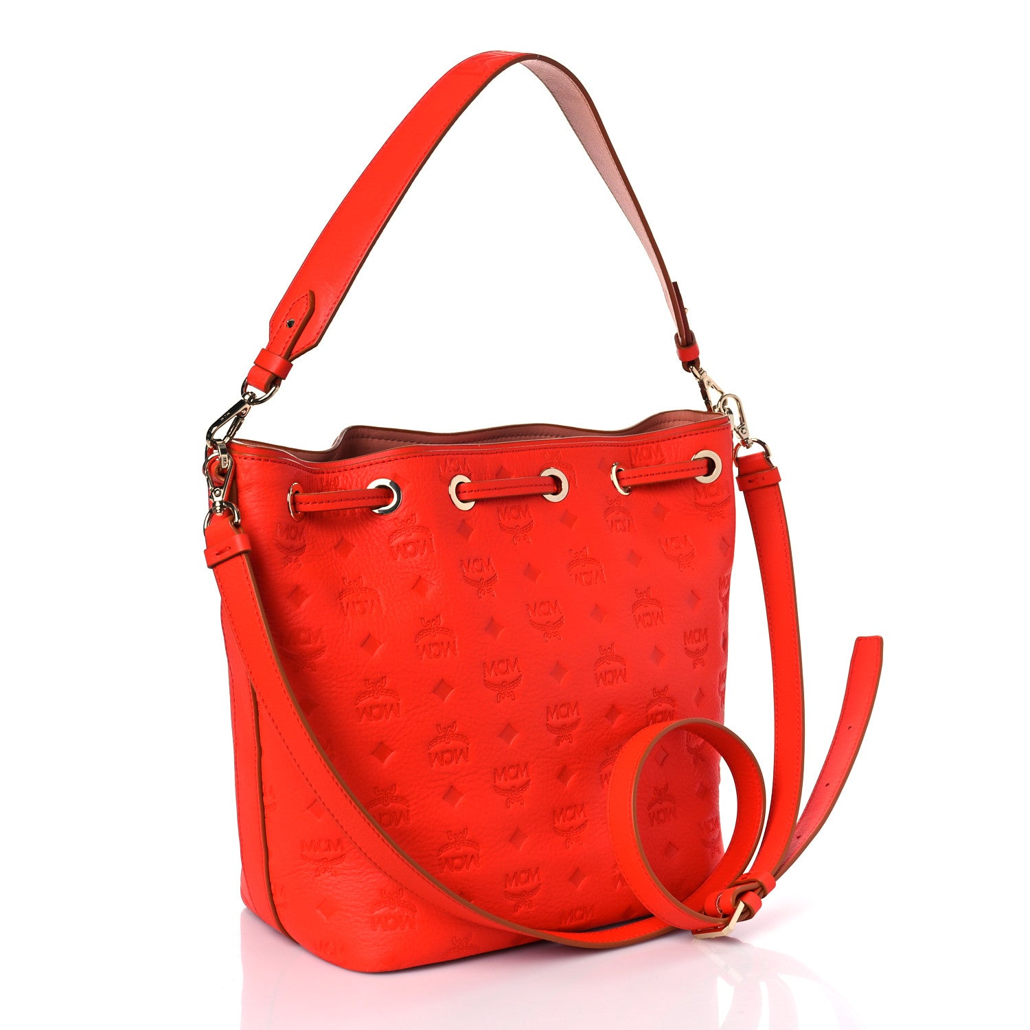 MCM Calfskin Ottomar Monogram Essential Bucket Hot Coral 3 of 9