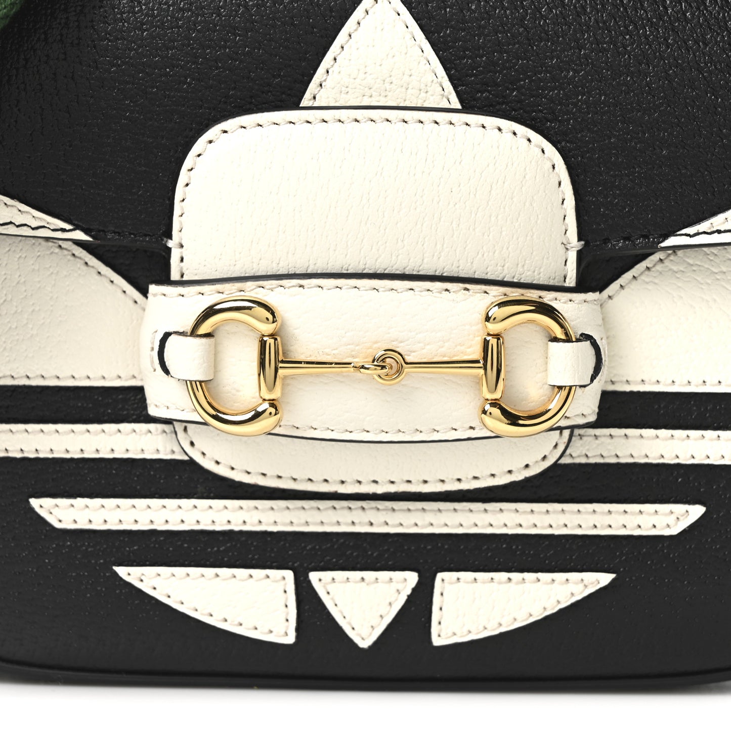X ADIDAS Textured Dollar Calfskin Web Trefoil Mini Horsebit 1955 Shoulder Bag Black Off White