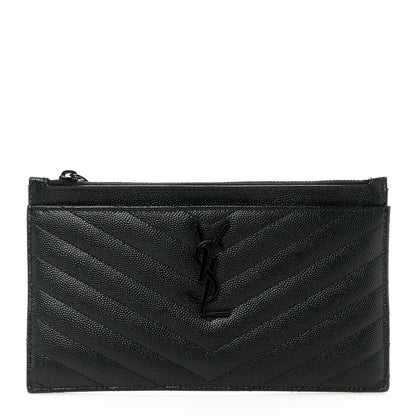 Saint Laurent Grain De Poudre Chevron Monogram Monochrome Bill Pouch Black 1 of 8
