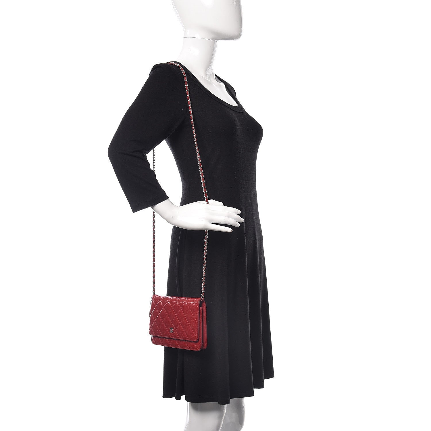 Chanel Patent Quilted Wallet On Chain WOC Red 2 of 12