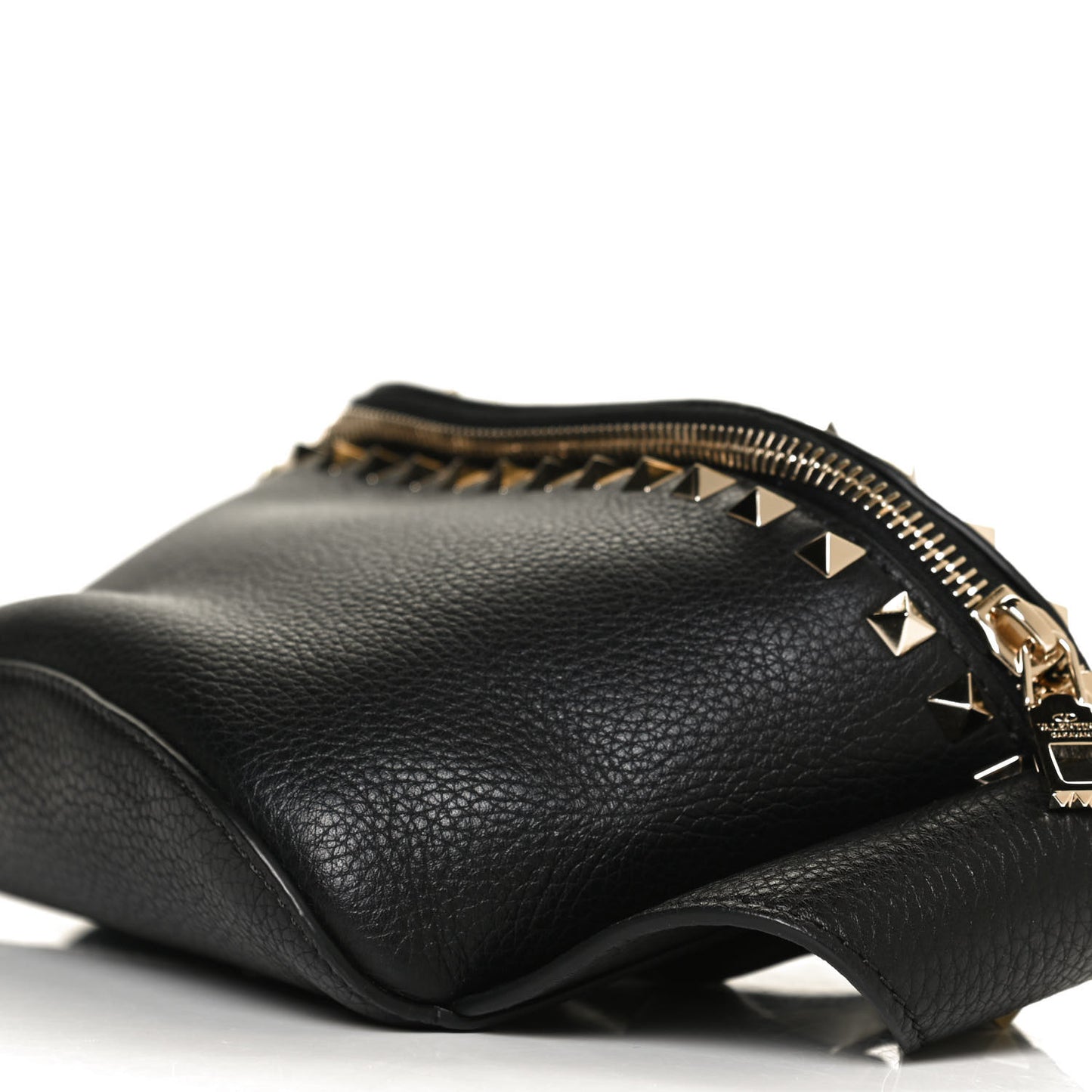Grainy Calfskin Rockstud Belt Bag Black