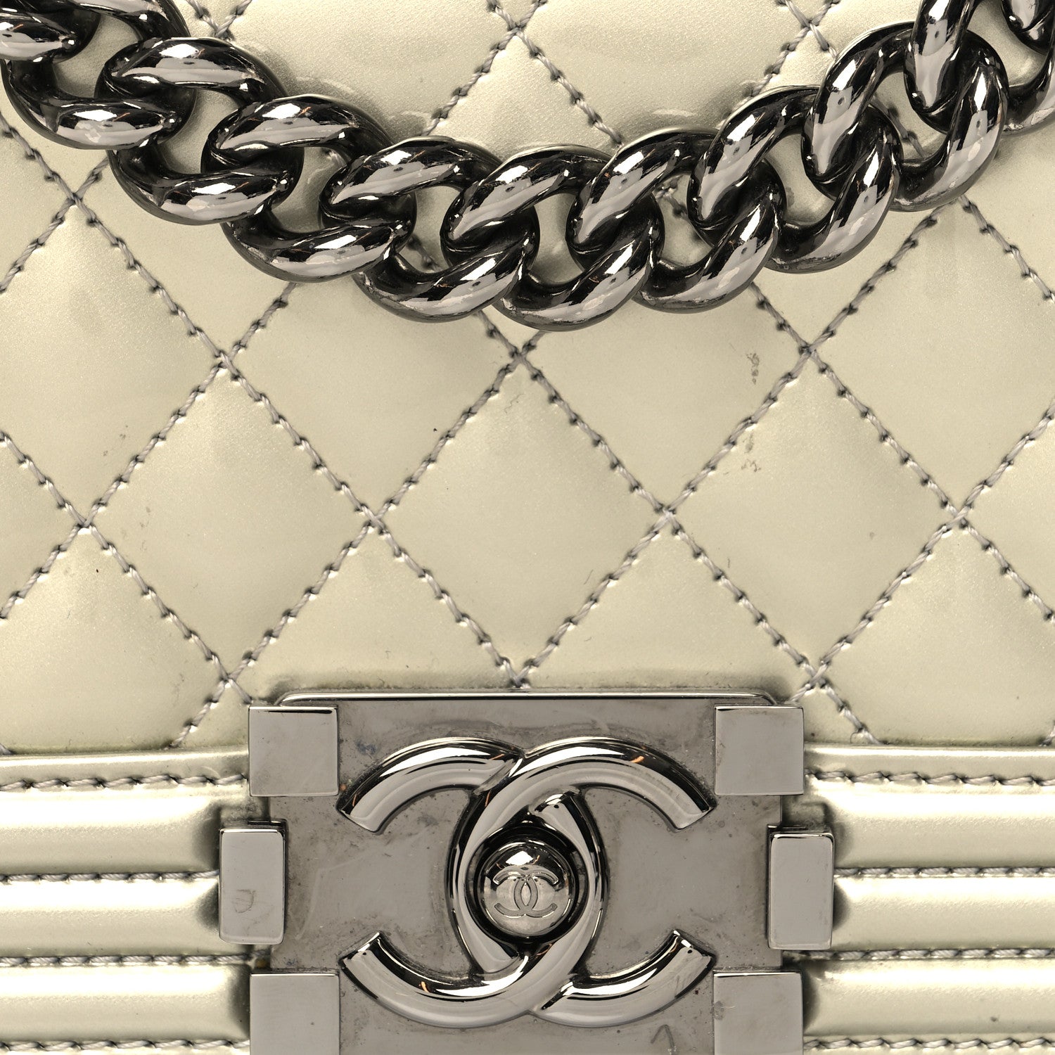 Chanel Metallic Patent Calfskin Quilted Small Boy Flap Silver 13 of 14